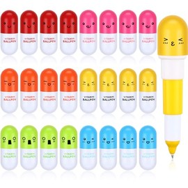 Lincia - 24 bolígrafos de píldoras a granel para farmacia, regalo de farmacia, bonito bolígrafo de dibujos animados, novedoso rostro retráctil para en