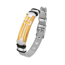 FYNSBLE Mens Cross Bracelet Adjustable Gold Christian Cross Faith Bracelet Stainless Steel Mesh Chain jewelry for Men Father Husband