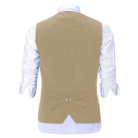 Solovedress Men's Casual Wool Herringbone Suit Waistcoat V-Neck Tweed Waistcoat for Wedding Groomsmen, champagne