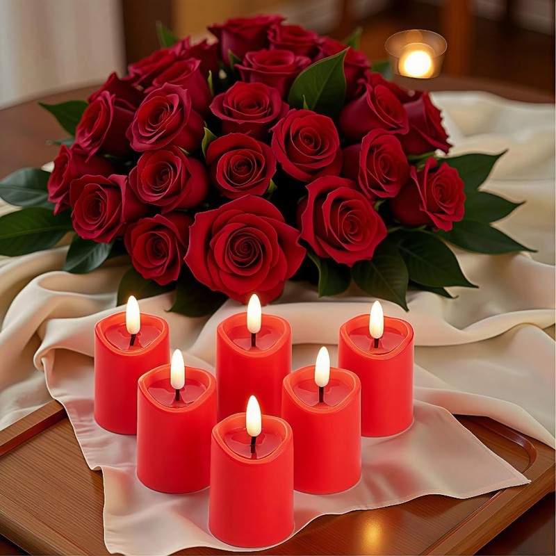 Simplelight Red Flameless Votive Candles with Timer, Realistic Black Wick