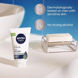 NIVEA Men Limpiador facial sensible, limpia sin secar la piel sensible, botella de 5 onzas líquidas                                                   