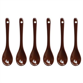 Yuauy 6 pcs Porcelain Egg Spoons Ceramic Spoons 4.7 inch Coffee Dessert Yogurt Tea Milky Tea Brown