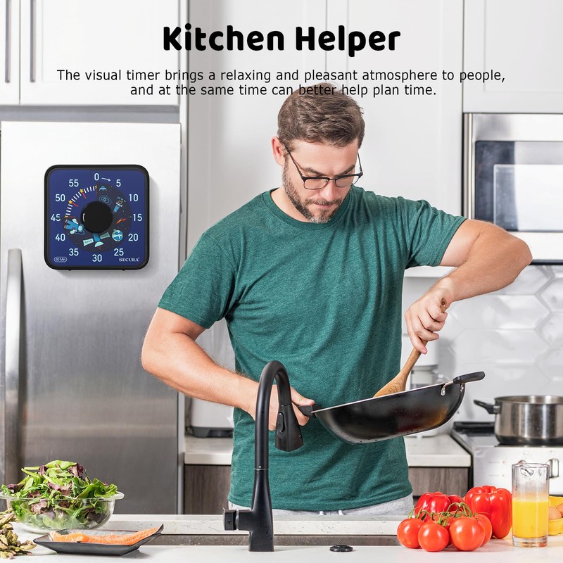 Secura 7.5-Inch Astronaut Pattern Visual Timer for Kids, 60-Minute Countdown