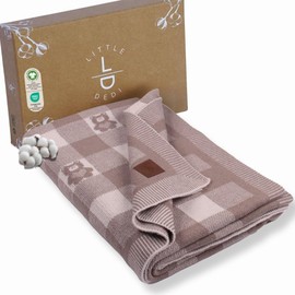 Little Dedi Baby Strickdecke, GOTS-Zertifiziert 100% Bio-Baumwolle mit Teddybären, weich & leicht, ideal zum Pucken und Kuscheln im Geschenkbox (Mokka Braun, 80x100 cm, Teddybären)