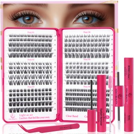 Nova Lash Clusters Kit - 360 pcs Lash Clusters Natural Look Invisible Band Eyelash Clusters Lash Extension Kit with Bond and Seal 0.07D D Curl WideSpan Cluster Eyelash Extension Kit 8-16mm DIY at Home