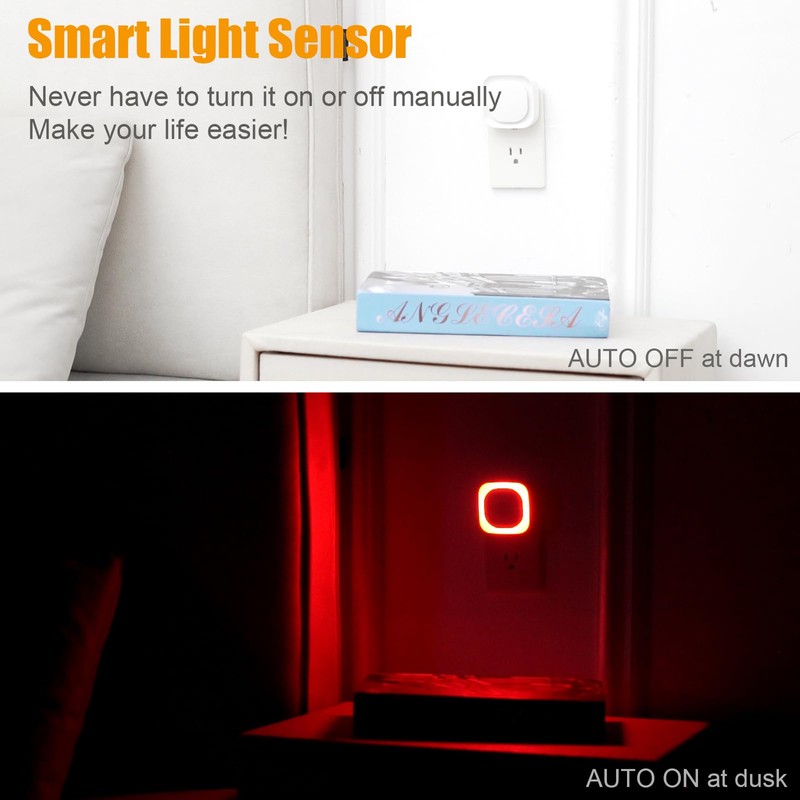 YUNLEX 2 Pack Plug in Red Sleep Night Light, Auto