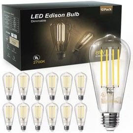 TJOY 36 Pack Vintage 8W ST58 LED Edison Light Bulbs 60W Equivalent, 800Lumens, 2700K Warm White, Dimmable, E26 Base LED Filament Bulbs, CRI80+, Antique Glass Style for Home, Bedroom, Office, Farmhouse