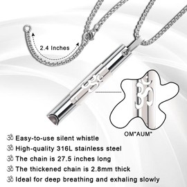 Breathing Necklace,Anxiety Necklace,OM AUM Breathlace,Breathe Yoga Symbol Necklace,Breathing Necklace to Quit Smoking,Silver