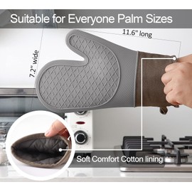 Extra Long Oven Mitts and Pot Holders Sets for Kitchen Silicone Heat Resistant 600F Mittens for Cooking Baking, Thickening Oven Mit Glove and Hot Pads Potholders, Pack of 4, Gray