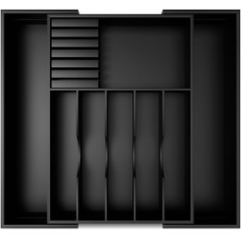 Premium Expandable Kitchen Drawer Organizer - 100% Bamboo Organizer Tray - Great for Silverware, Large Utensils, Flatware, Cutlery - 8 Compartments with Knife Block - Perfectly Fits Your Drawers