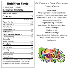 Fruidles St. Patrick's Day Dark Chocolate Silver Coins, Dairy-Free Bittersweet Chocolate, Kosher Certified Parve (25-Pack)