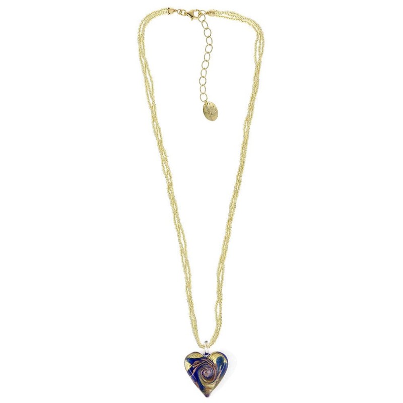 Venetiaurum - Damen-Halskette mit Herz aus Original-Muranoglas und Silber 925
