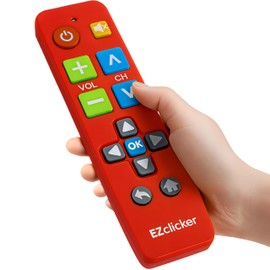 EZclicker Plus Big Button Universal TV Remote (Red) Simple Easy to Use, Works with Major TV Brands (2xAAA Batteries Not Included)