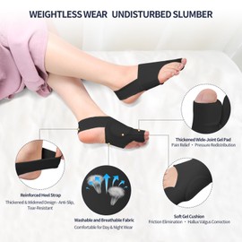 FROADB 2PCS Bunion Corrector for Women & Men Big Toe, Bunion Relief Toe Straightener Bunion Splint Anti-Slip Heel Strap Comfortable Breathable for Day and Night Wear Black L