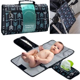 S-Orbit-X Portable Diaper Changing Pad, Portable Changing pad for Newborn Girl & Boy - Baby Changing Pad with Smart Wipes Pocket – Waterproof Travel Changing Kit (Black Pattern)
