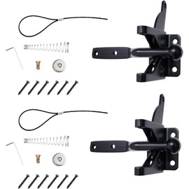 Pair of Black Self Locking Gate Latch Automatic Gravity Lever for Wood Fence Gate, Door Latches Steel (Spring Cable Pull)