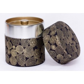 Kotodo Takahashi Seisakusho Tea Caddy Washi Japanese Dyeing Can, Flat Type, 5.3 oz (150 g), Gold Flower #69 Black Gold