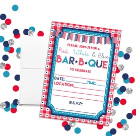 Red White and Blue BBQ Party Invitations, 20 5"x7" Fill in Cards with Twenty White Envelopes by AmandaCreation