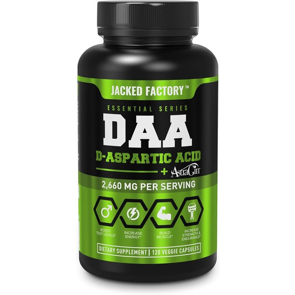 DAA D Aspartic Acid Supplement - Fortified with Astragin for Enhanced Absorption, Zero Artificial Fillers - 120 Veggie Capsule Pills