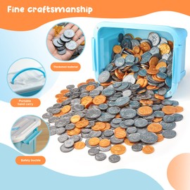 Fake US Coins Play Money 300 PCS Set – 6 Types of Coins,Realistic Prop Money for Kids,Toy Cash Register, Pretend Play Toys – Homeschool & Classroom Teaching Supplies(307)