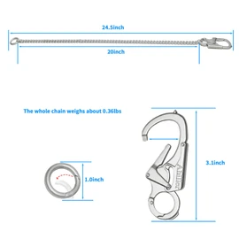 [Ahiller] Men's Wallet Chain, Double Locking Key Chain with Tungsten Steel Sharp Cone Carabiner, Jeans Chain, Wallet Chain, YK--Silver-Carabiner-chain