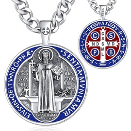Vito 925 Sterling Silver Medalla de San Benito Necklace for Women Men, St benedict Medals San Benito Patron Saint Benedict Pendant Religion Protection Amulet Jewelry Catholic Gift for Dad Mom, 24",