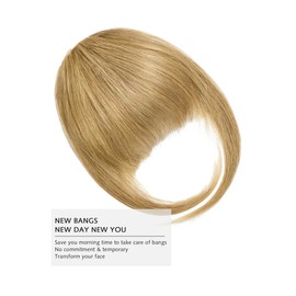 PARXITN Fringe Hair Clip-In Fringe Human Hair Extensions Flat Face Fringe Human Hair Pieces for Women Fringe Hairpiece Bangs with Temple Hairpiece Natural Blonde