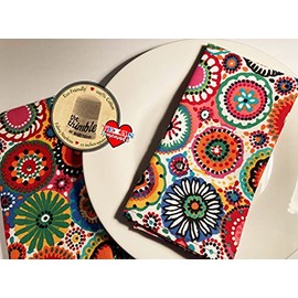 Set of 2 Fiesta Print Dinner Napkins - Custom Made in Your Size - 100% Cotton Duck Canvas Fabric - Colorful Modern Sunbursts - Hemmed Squares - Homemade in Texas (12, Small)