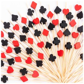150PCS Casino Cocktail Picks 4.7Inch Poker Toothpick Black and Red Sticks Poker Picks Bamboo Toothpicks, Appetizers Fruit Skewers Sandwich Cupcakes Toothpicks for Poker Holiday Birthday Party