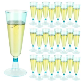 LDHHYH 100 Pack 160 ml / 5.6 oz Plastic Champagne Flutes, Clear Blue Champagne Flutes, Disposable Champagne Glasses for Party & Wedding
