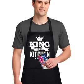 Jiusely Chef Aprons for Men Aprons for Women with Pockets Adjustable Aprons for Men Women Cooking Aprons BBQ Kitchen Aprons for Men Women Black Aprons Catering KING OF THE KITCHEN Waterproof Apron