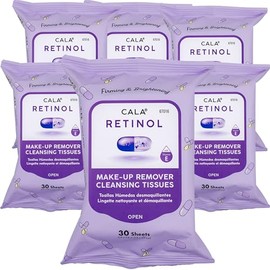 CALA Makeup Remover Cleansing Tissues: Retinol (30 Sheets) - Anti-Aging, Hydrating Wipes for a Smooth, Radiant Complexion, Gentle on All Skin Types (180 count, Retinol, Pack of 6)