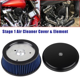 Unbranded Blue Air Cleaner Element + Black Cover For Harley Softail FXST FLST Touring Dyna