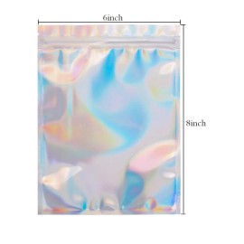 Lashes4today 100Pcs Iridescent Zip  Bags Cosmetic Plastic Laser Holographic Zipper 6 x 8