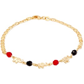 Barzel 18K Gold Plated Mariner Link Red & Black Elephant Anklet (ANK112-10)