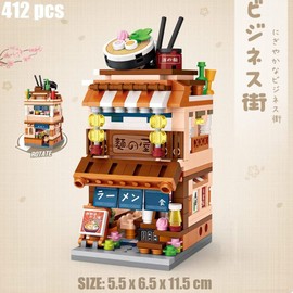 Pasyru Modular House Building Set, Ramen Restaurant Model Set, 412 Pcs Japanese Street View Series Model Building Kit, Construction Toy Sets for Kids and Adults