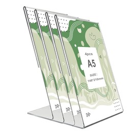 Rebanky Pack of 4 A5 Table Stands Slanted DIN A5 Acrylic Stand L Stand A5 Stand for Photos, Restaurant, Cafe, Counter, Promotions, Shop