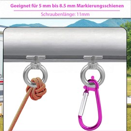 Stopper for Piping Rail, Piping Strip Hook, Piping Hook, 6 mm Stainless Steel Awning Hook, Keder Stopper with Carabiner for Caravan, Motorhome, Caravan, Campervan, Boat, Camping Tent (1)