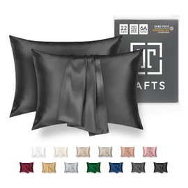 Tafts Silk Pillow Cases - 22mm 100% Pure Mulberry 6A Silk Pillowcase for Hair & Skin with Zipper Closure, Cooling, Natural, Organic, Double Sided Silk Pillow Case (Charcoal Grey, King 20x36, 2pc)