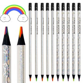 ThEast 10 Rainbow Coloured Pencils, 4 in 1 Colouring Pencils for Kids Adults, Holographic Design Multi Coloured Pencils for Colouring, Pre-sharpened, Pencils for Party Bags