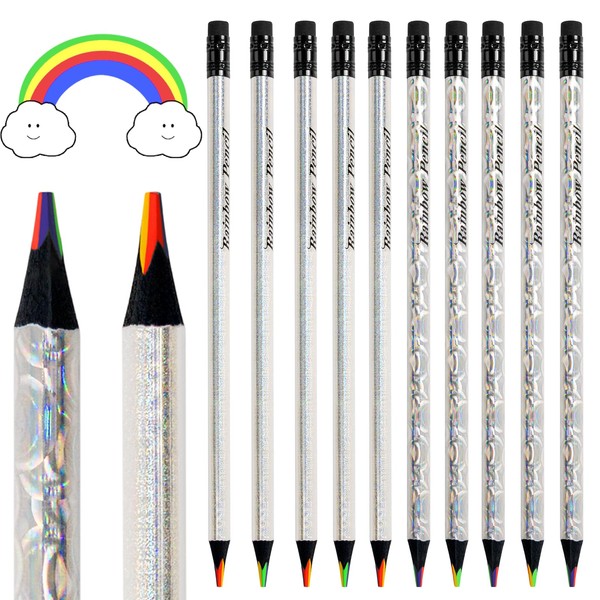 ThEast 10 Rainbow Coloured Pencils, 4 in 1 Colouring Pencils