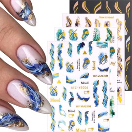 4 Blatt Nagelsticker, 3D Muster Nagelaufkleber, Selbstklebend Nagel Stickers, Nagelsticker Kinder, Goldfolie Nagelsticker Winter Deko, Nails Sticker, Aufkleber Nägel, für DIY Dekorationen, Nail Art