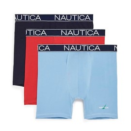 Nautica Men's 3-Pack Cotton Stretch Limited Edition Boxer Briefs, Aero Blue/Nautica Red/Peacoat, Small