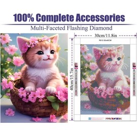 ARTMYRUI Cat Diamond Painting Kits for Adults,DIY Animal Diamond Art Kits,5D Flower Diamond Painting Kits,Full Drill Diamond Dots Painting for Home Wall Decoration Gifts 12x16 Inch