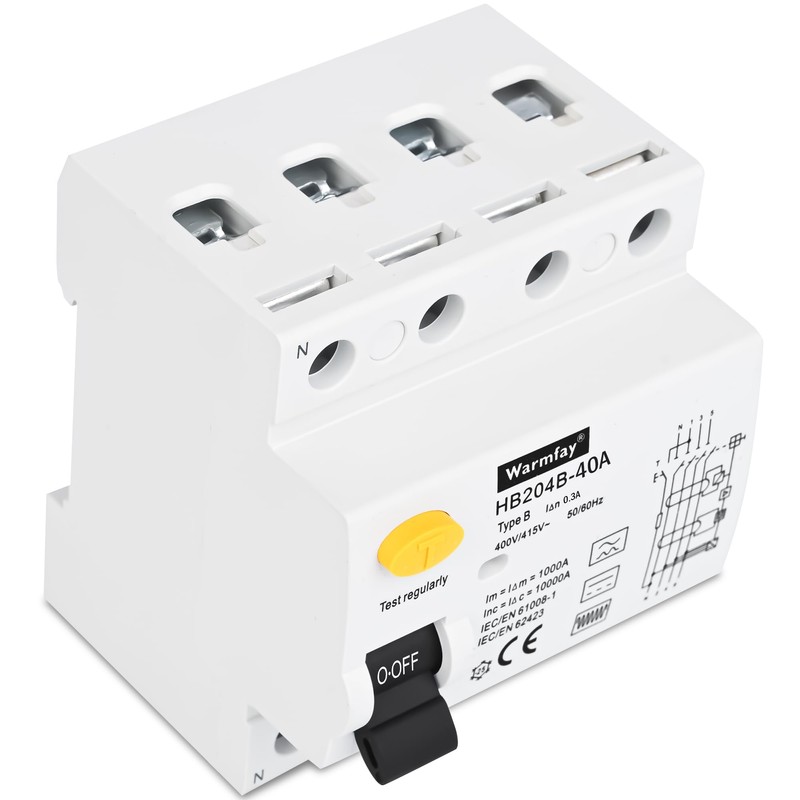 Warmfay FI Circuit Breaker 40A 300mA 4-Pin Residual Current Circuit