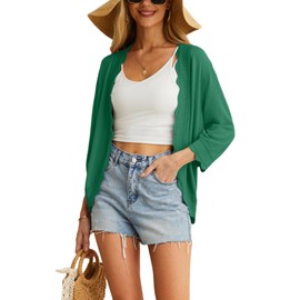 GRECERELLE Womens Lightweight Open Front Cardigan Sweater 3/4 Sleeve Casual Cropped Knit Tops Elegant Shrug for Women Dark Green-XL