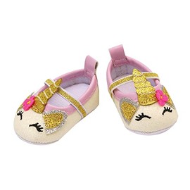 Heless 7491 Ballerina Flats in Unicorn Design for Dolls and Plush Toys in Pink/White with Silver and Gold Glitter Elements, Size 30 - 34 cm