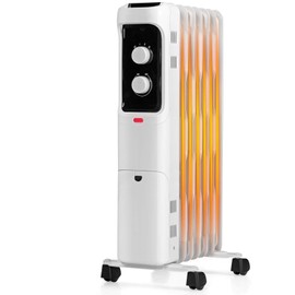 Tangkula 1500W Oil Filled Radiator Heater, Electric Space Heater with 3 Heat Settings, Adjustable Thermostat, Tip Over & Overheat Protection, Portable Oil Heaters for Indoor Use, Home, Office