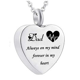 PanQueen ECG Heart Urn Necklace for Dad Ashes Cremains Cremation Memorial Keepsake - Always on My Mind Forever in My Heart