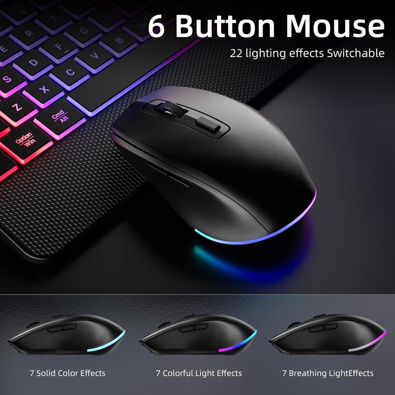 Hamile Wireless Keyboard and Mouse Combo, RGB Backlit, Ergonomic Wrist